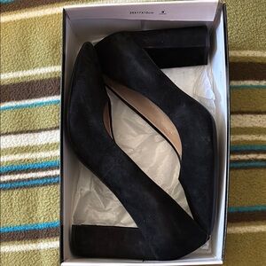 Elegant suede, Black Women's chunky 2 inch Heels.  Very comfortable!